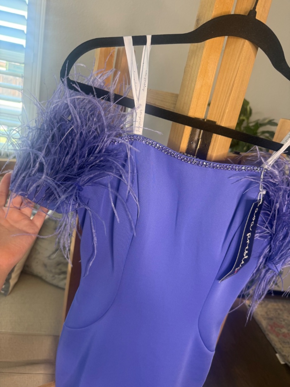 Ava Presley 29124 Periwinkle Feather Cocktail Dress NWT Size 2 Description: - Picture 2 of 4